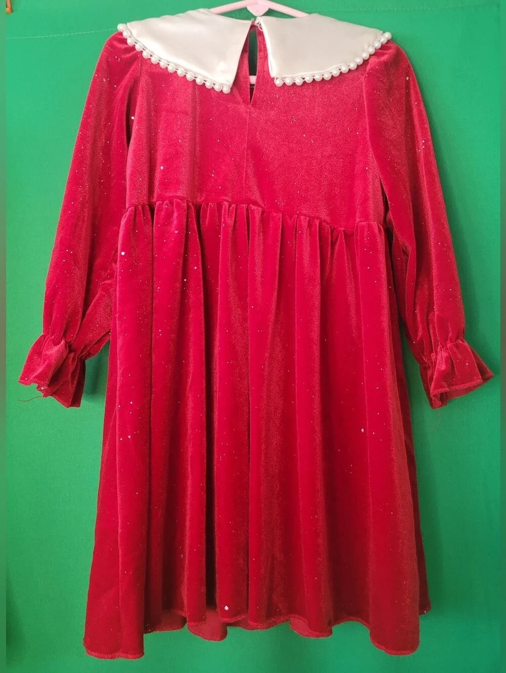 Red Velvet Girls Costume Dress Pearl Collar Bow 4yr 4t Shein Christmas Holiday 3